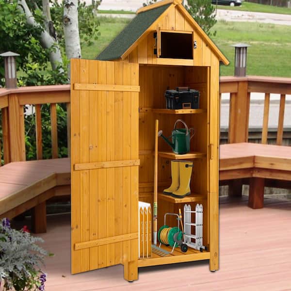 GOGEXX 30.3 in. L X 21.3 in. W X 70.5 in. H Wooden Storage Cabinet Tool Shed Natural Backyard Garden Plant Farmland Outdoors