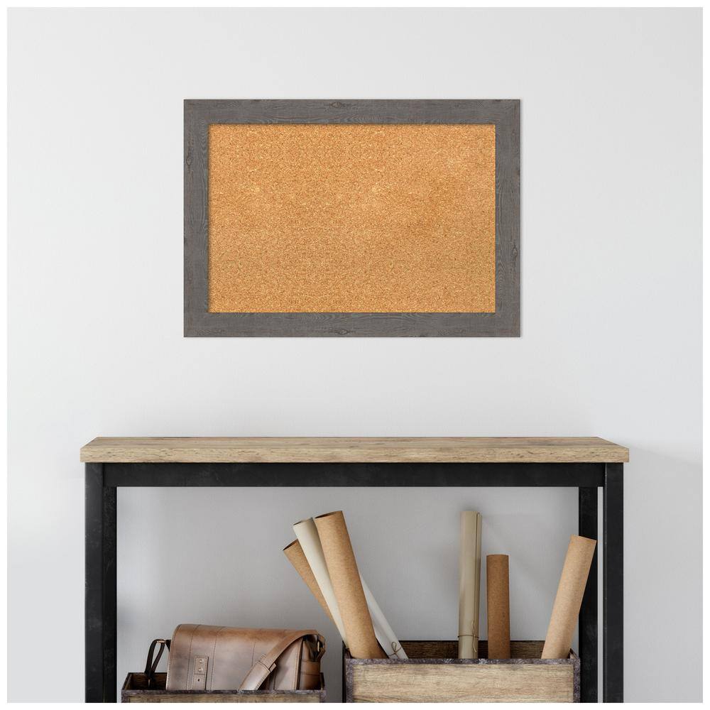 Rustic Gray Wood Framed Natural Corkboard 27" x 19"
