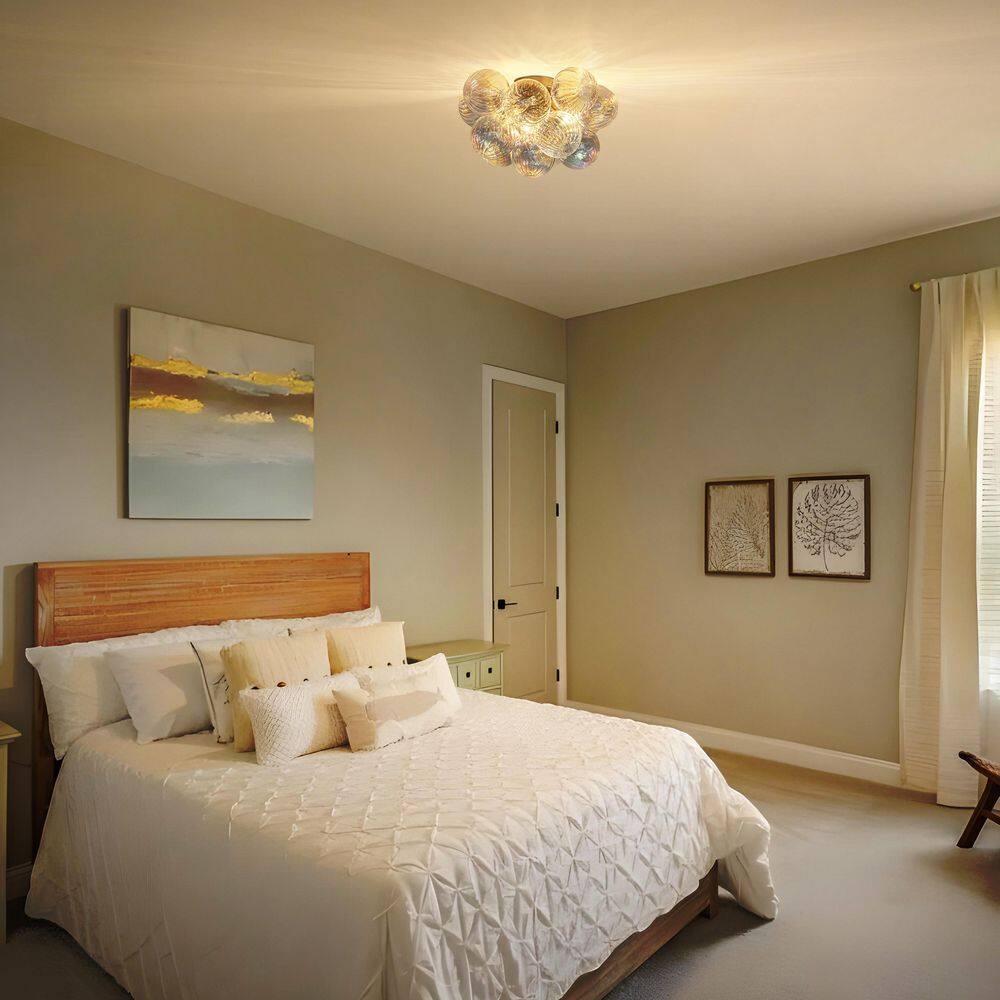 Bublume 18.5 in. 3 Light Gold Modern Tinted Swirled Glass Globes Bubble Flush Mount Ceiling Light price history on PriceWatchPro