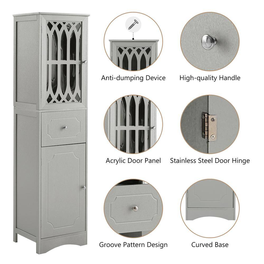 Gray Tall MDF Cabinet with Acrylic Door and Adjustable Shelves