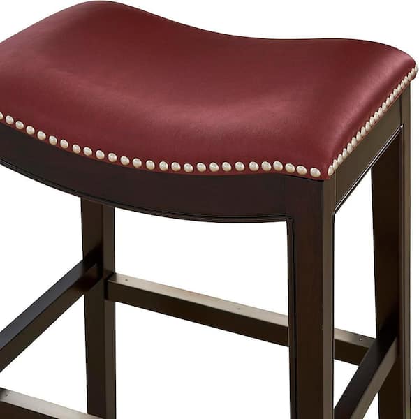 Red Finish, Square Seat Bar-Height Bar Stool