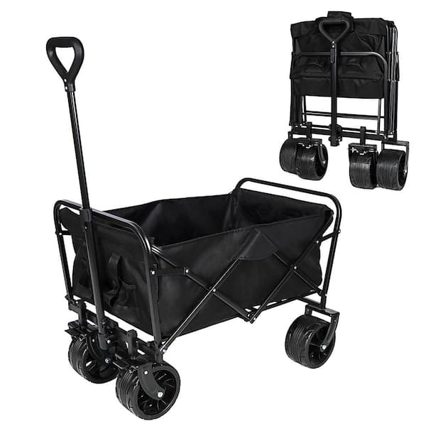 2.82 cu. ft. Heavy-Duty Foldable Metal Beach Wagon Cart Utility Garden Cart in Black