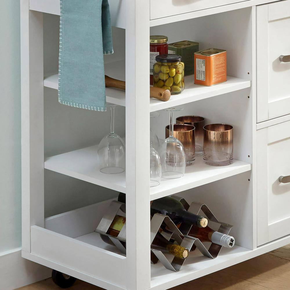 Off-White and Birch Wood Kitchen Cart with Storage