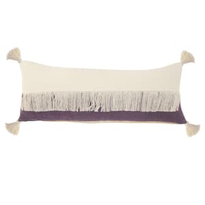 Festival Fringe Violet Purple/Off-White Color Block Soft Poly-Fill 14 in. x 36 in. Throw Pillow