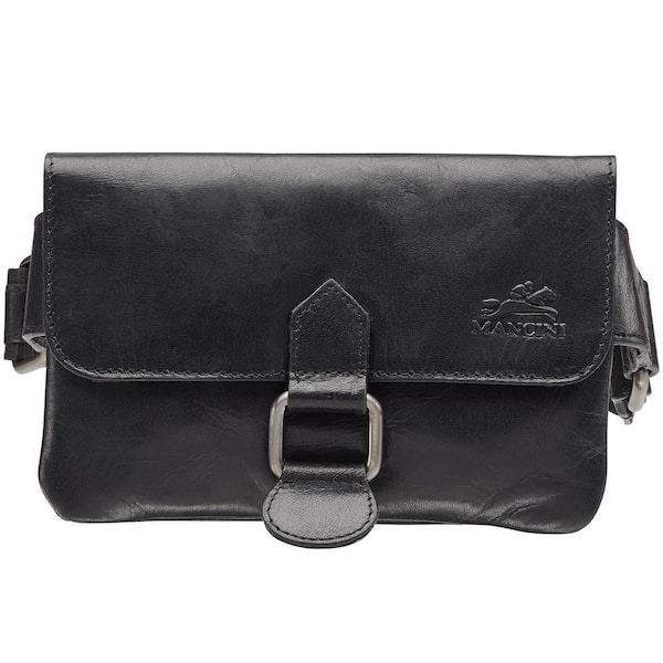 MANCINI Buffalo Collection 7.5 in. L x 1 in. D x 4.75 in. H Black Leather Slim Waist Pack