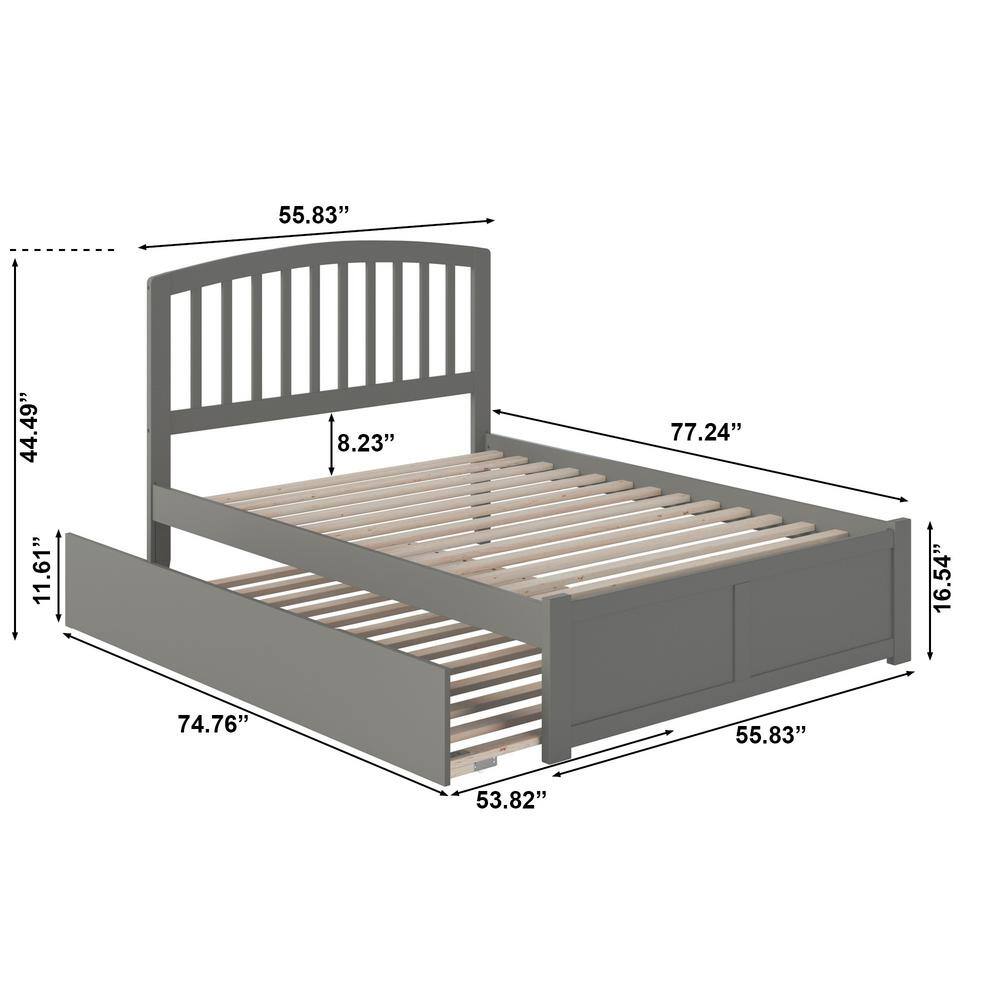Richmond Gray Full Platform Bed with Trundle and Slats