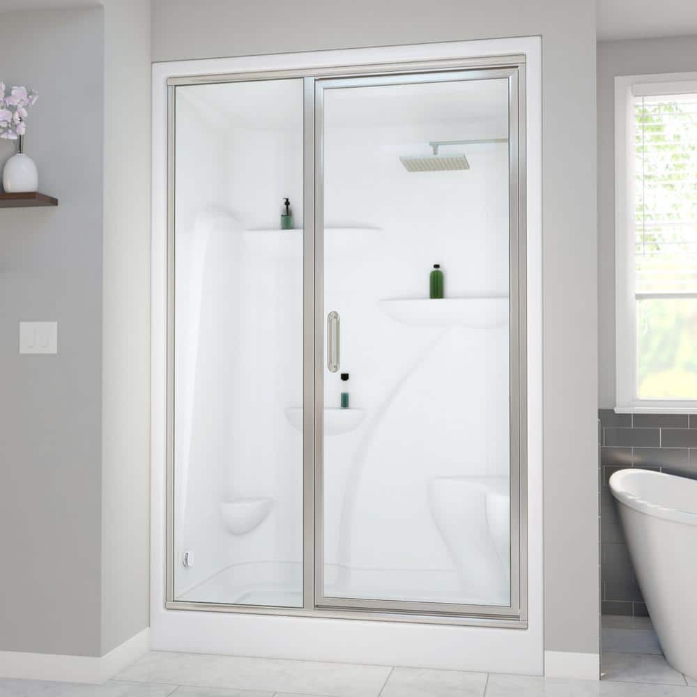 Lomita 6036 Steam Shower Enclosure in White, Left Drain, Brushed Nickel