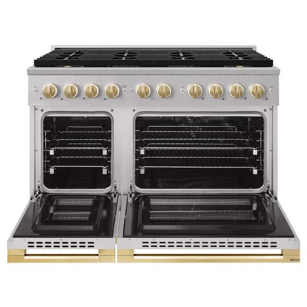 Autograph 48 in. 6.7 cu. ft. Marino Dual Fuel Range with 8 Burner DuoPro Cooktop and Dual Ovens in Stainless and Gold