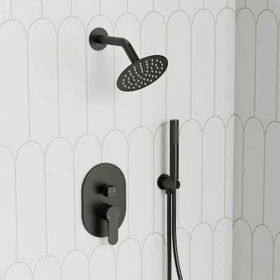 Round 6 in. 2-Spray Wall Mount Dual Fixed and Handheld Shower Head 1.8 GPM in Matte Black Valve Included