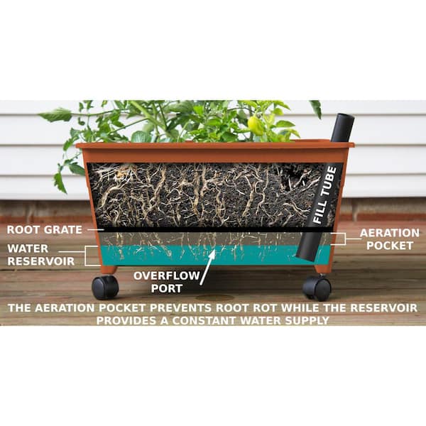 CITY PICKERS - 24.5 in. x 20.5 in. Patio Raised Garden Bed Grow Box Kit with Watering System and Casters in Terra Cotta