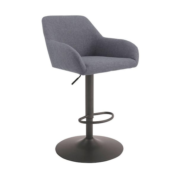 Benjara 33 in. Gray and Bronze Low Back Metal Frame Bar Stool with Fabric Seat