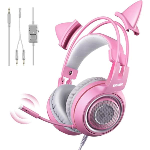 Ahfiwaso Pink Wired 3. 5mm Noise Reduction & Microphone Over The Head Headphones