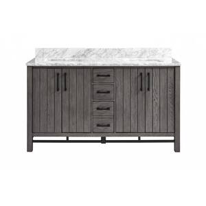 Stanbury 60 in. W x 22 in. D Double Vanity in Cashmere with Carrara Marble Vanity Top with White Sink