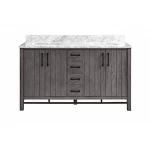 Stanbury 60 in. W x 22 in. D Double Vanity in Cashmere with Carrara Marble Vanity Top with White Sink