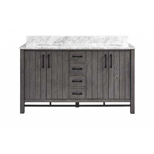 Stanbury 60 in. W x 22 in. D Double Vanity in Cashmere with Carrara Marble Vanity Top with White Sink