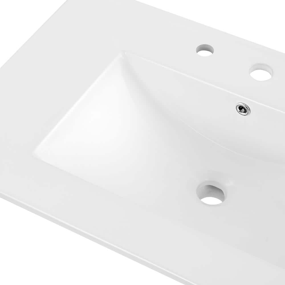 White Rectangular Ceramic Single Sink Vanity Top, 30"