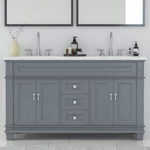 Dorian 60 in. W x 22 in. D x 35.63 in. H Double Sink Freestanding Bath Vanity in Charcoal Gray with Carrara Marble Top
