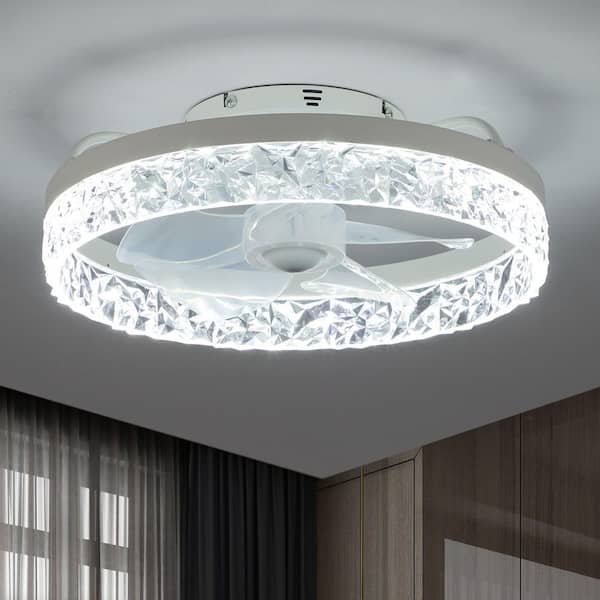 16 in. Indoor White LED Integrated Crystal Ceiling Fan with Light and Remote