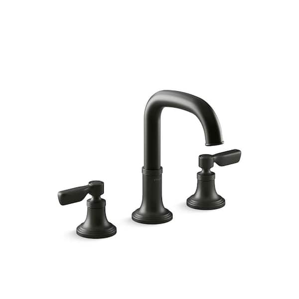 KOHLER Paces 8 in. Widespread Double Handle Bathroom Faucet with Lever Handles in Matte Black