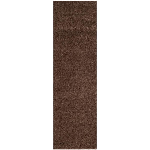SAFAVIEH Arizona Shag Brown 2 ft. x 8 ft. Solid Runner Rug