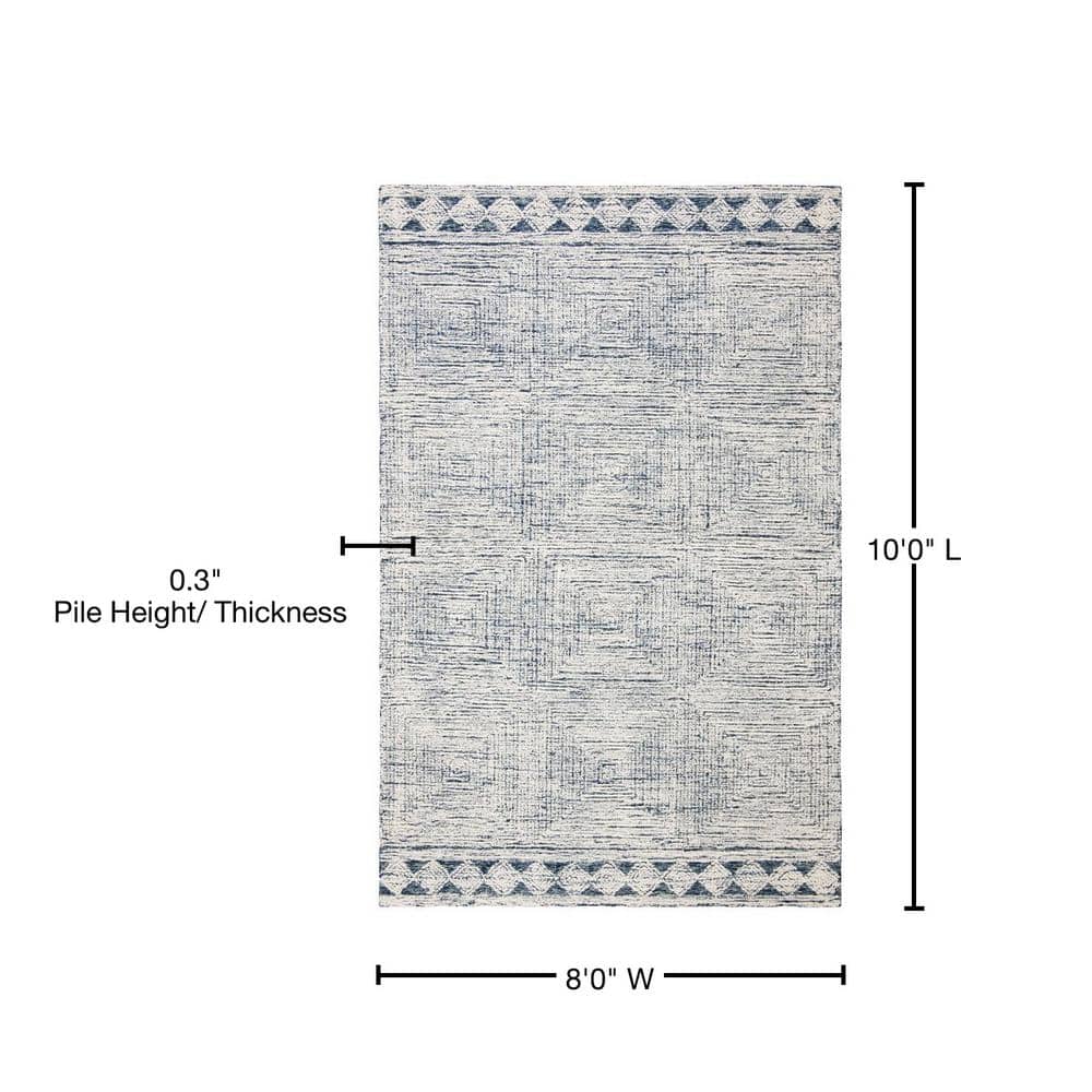 Ivory and Navy Hand-Tufted Wool Area Rug, 8' x 10'