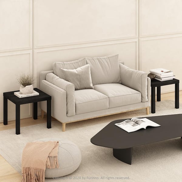 Furinno Classic 20.08 in. Black Rectangle Wood Coffee Table (Set of 2)