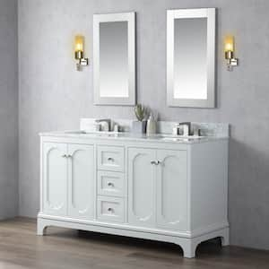 60 in. W x 22 in. D x 34.3 in. H Double Sink Freestanding Bath Vanity in Light Gray with White Carrara Marble Top