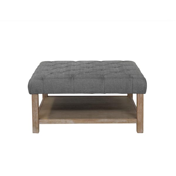 Errona Light Gray and Natural Tone Square Button Tufted Ottoman