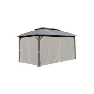 10 ft. x 14 ft. Outdoor Gray Steel Soft-top Gazebos with Fabric Ventilated Double Roof with Curtains and Netting