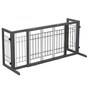 38 in. to 71 in. Adjustable Wooden Pet Gate for Dogs, Indoor Freestanding Dog Fence for Doorways, Stairs in Gray