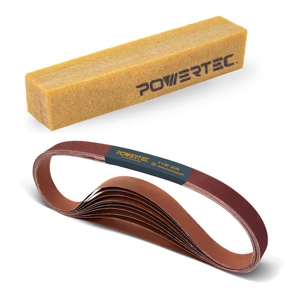 1 in. x 30 in. Aluminum Oxide Sanding Belts 60/80/120/180/240/400 Grit Assortment (24PK) with Abrasive Cleaning Stick