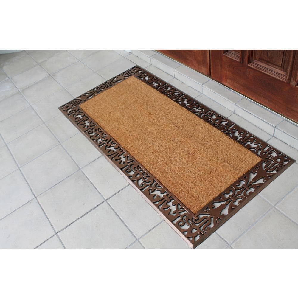 Large Beige and Brown Coir Outdoor Doormat with Rubber Backing