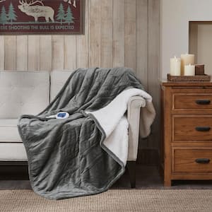 Heated Plush to Berber Grey Polyester Electric Throw Blanket