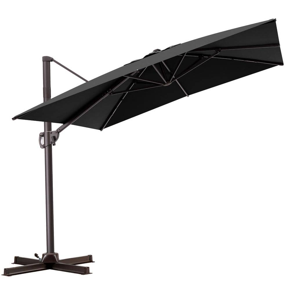 Black Rectangular Cantilever Patio Umbrella with Metal Pole