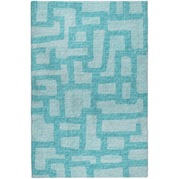 Dream Shag Premium Machine Washable Abstract ADS110 Turquoise 9 ft. x 12 ft. Area Rug