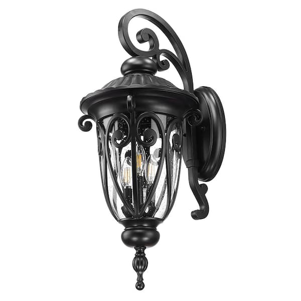 Naples Collection 3-Light Matte Black Outdoor Wall Lantern Sconce
