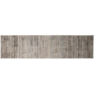 2 X 10 Gray and Ivory Abstract Runner Rug