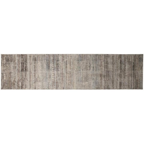 HomeRoots Gray and Ivory 2 ft. x 10 ft. Abstract Runner Rug