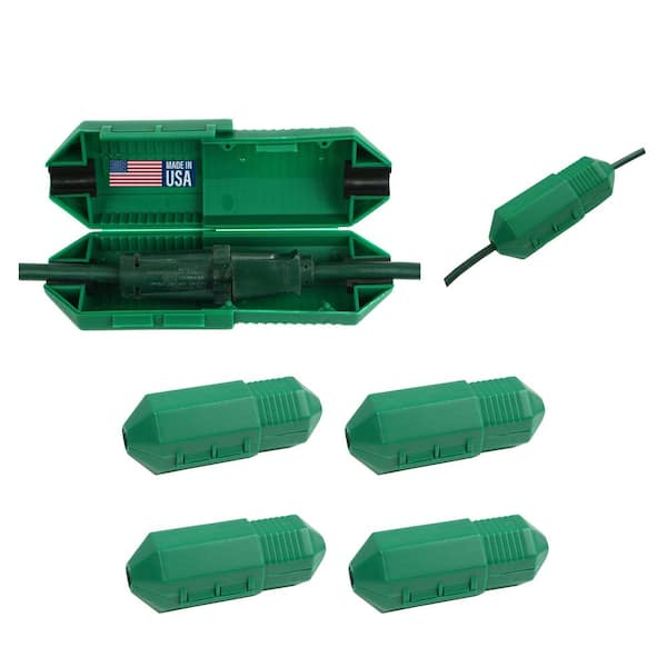 Extension Cord Safety Cover, Plug Protector for Lights, Power Tools, Weather Resistant, Indoor/Outdoor, Green 4PK