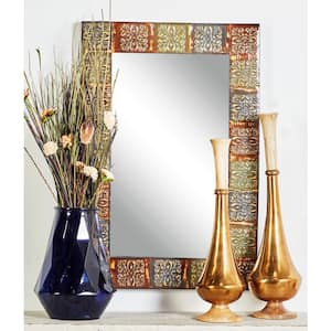 36 in. x 24 in. Rectangle Framed Multi Colored Floral Wall Mirror with Embossed Metal