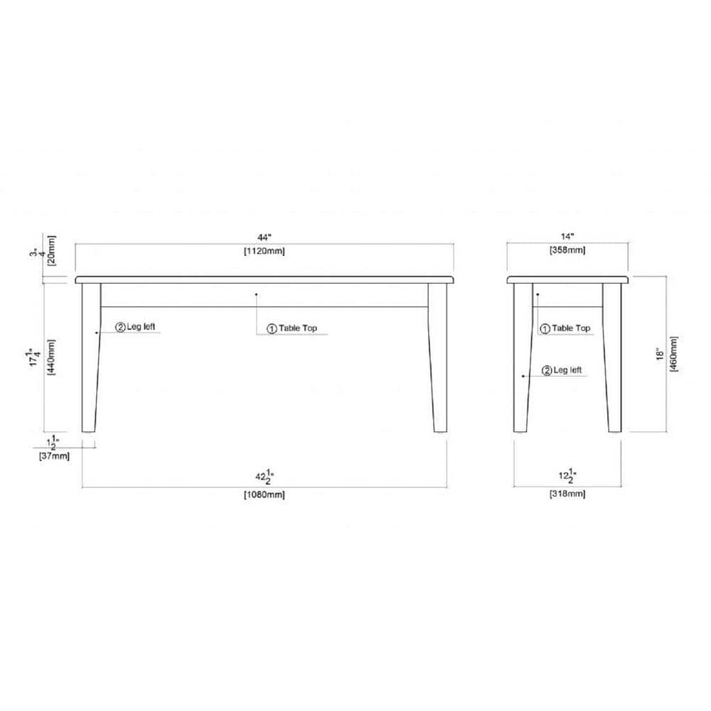 Walnut Shaker Style 44" Wood Dining Bench