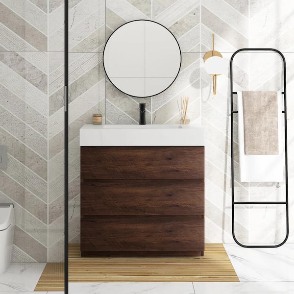 Boosicavelly 36 in. W x 18 in. D x 25 in. H Single Sink Floating Bath Vanity in Walnut with White Cultured Marble Top
