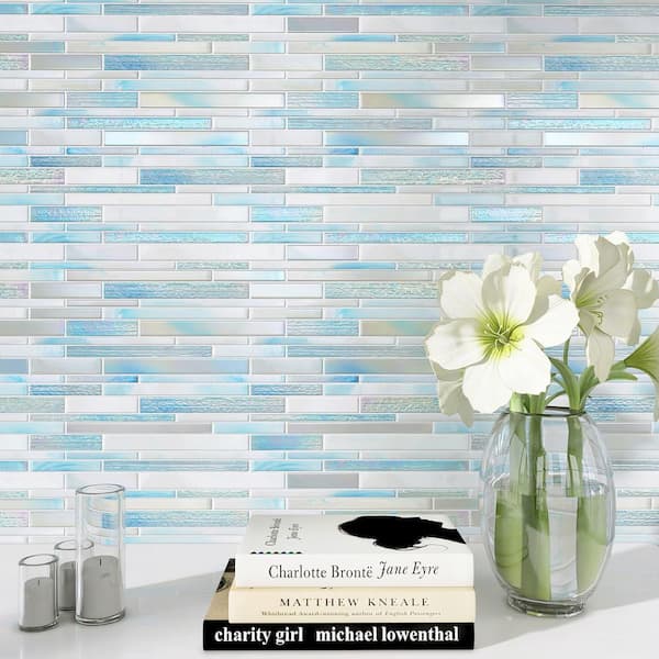 Aurora Blue 11.82 in. x 12.76 in. Interlocking Glossy Glass Mosaic Tile (10.5 sq. ft./Case)