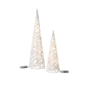 24 in. & 15.75 in. White Metal LED Topiary - Set of 2