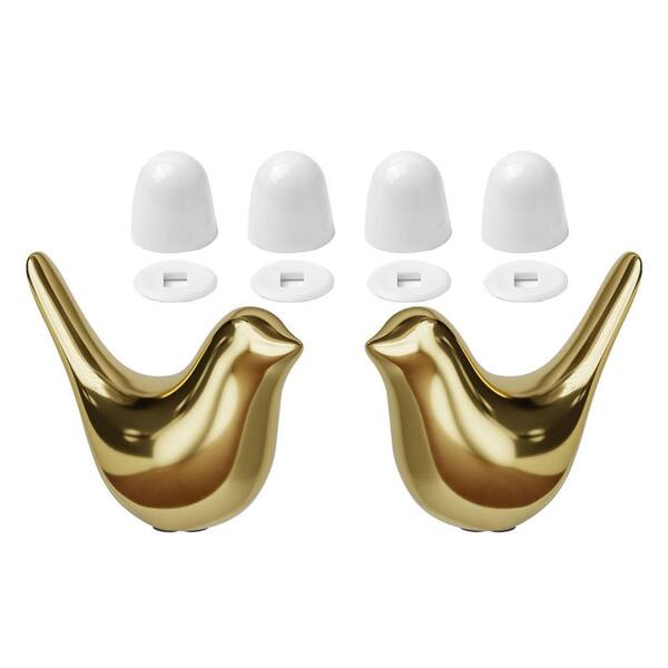 MENNTY Toilet Bolt Caps Set – Ceramic Gold Birds + Universal White Covers, Bathroom Decorative Hardware