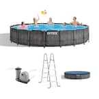 18 ft. Round 48 in. Deep Hard Side Greywood Prism Steel Frame Pool Set with Cover, Ladder, and Pump