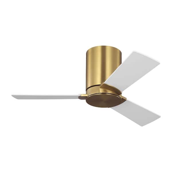 Fan Rozzen 32 in. Burnished Brass Hugger Flush Mount Standard Ceiling Fan with Remote and Matte White Blades