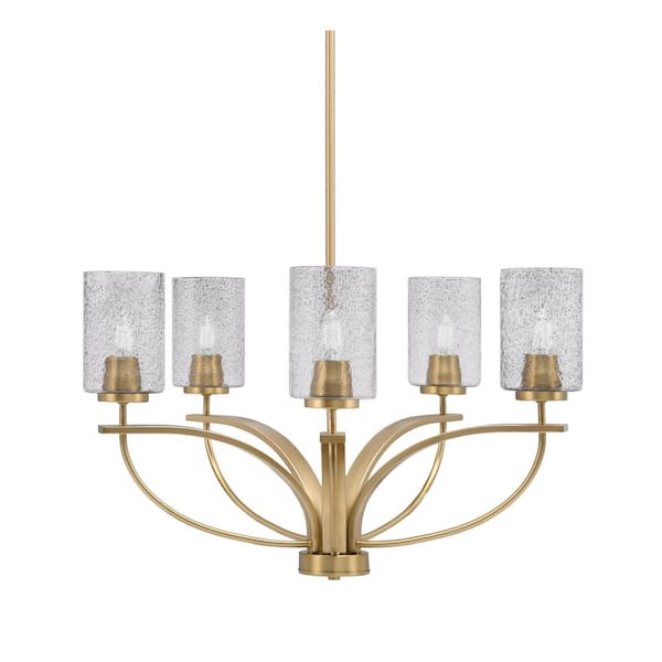 Unbranded Olympia 5-Light New Age Brass Round Chandelier with 4 in. Smoke Bubble Glass Shades, No bulbs included