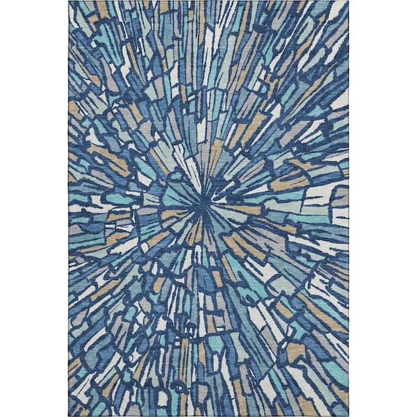 Mayfield Premium Machine Washable Abstract AMF2514 Navy 5 ft. x 7 ft. 6 in. Area Rug