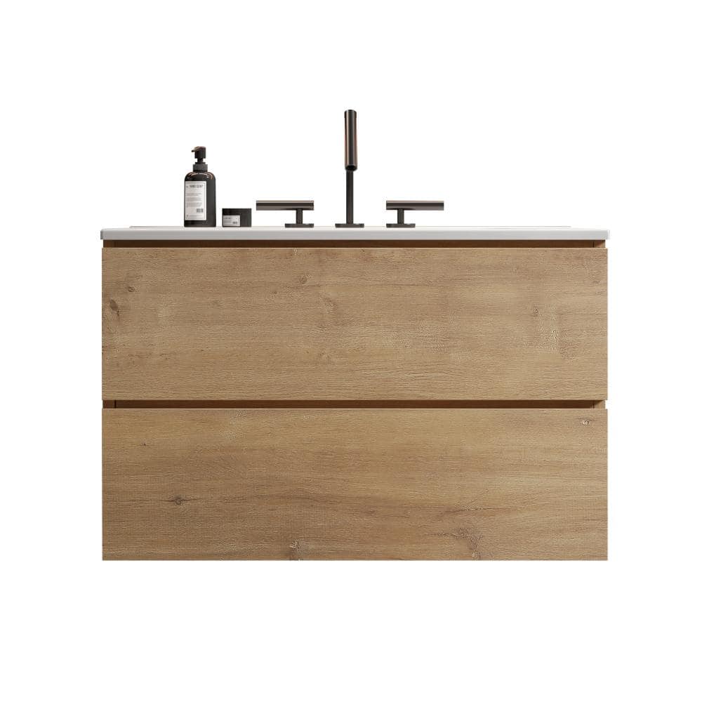"30"" Natural Oak Floating Bathroom Vanity with Ceramic Sink, Pre-assembled" price history on PriceWatchPro
